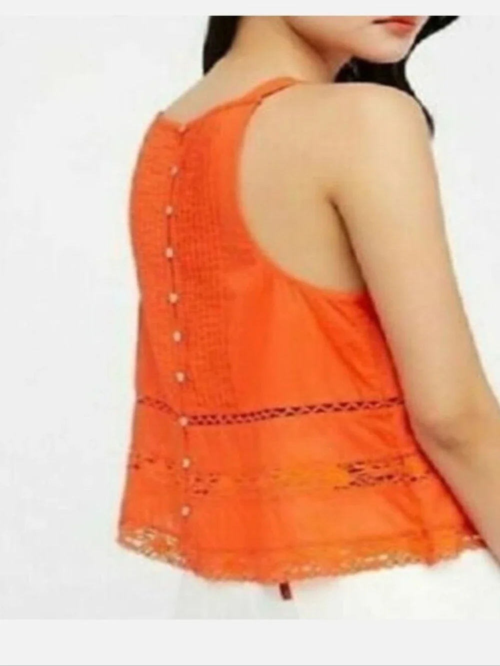 Free People Firecracker Orange Crush Lace-Trim Peplum Tank Medium